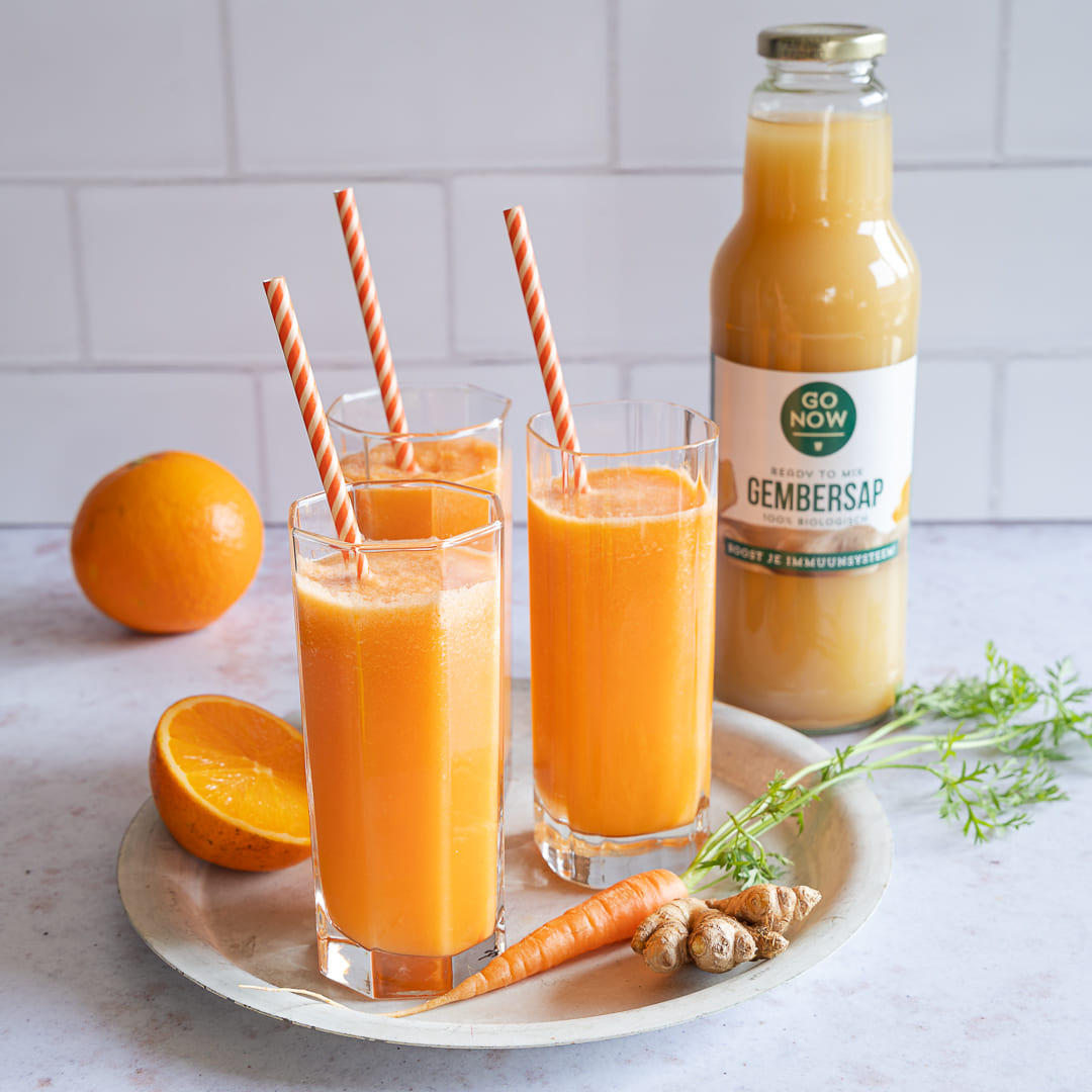 wortel, sinaasappel, gember smoothies